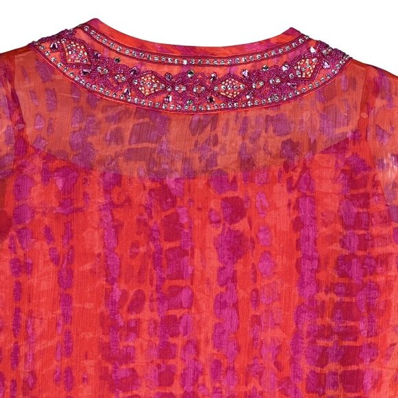 Laura Ashley New Women XL Tie Dye Chiffon Top Jeweled Artsy Blouse Hippie Groovy - Picture 6 of 16